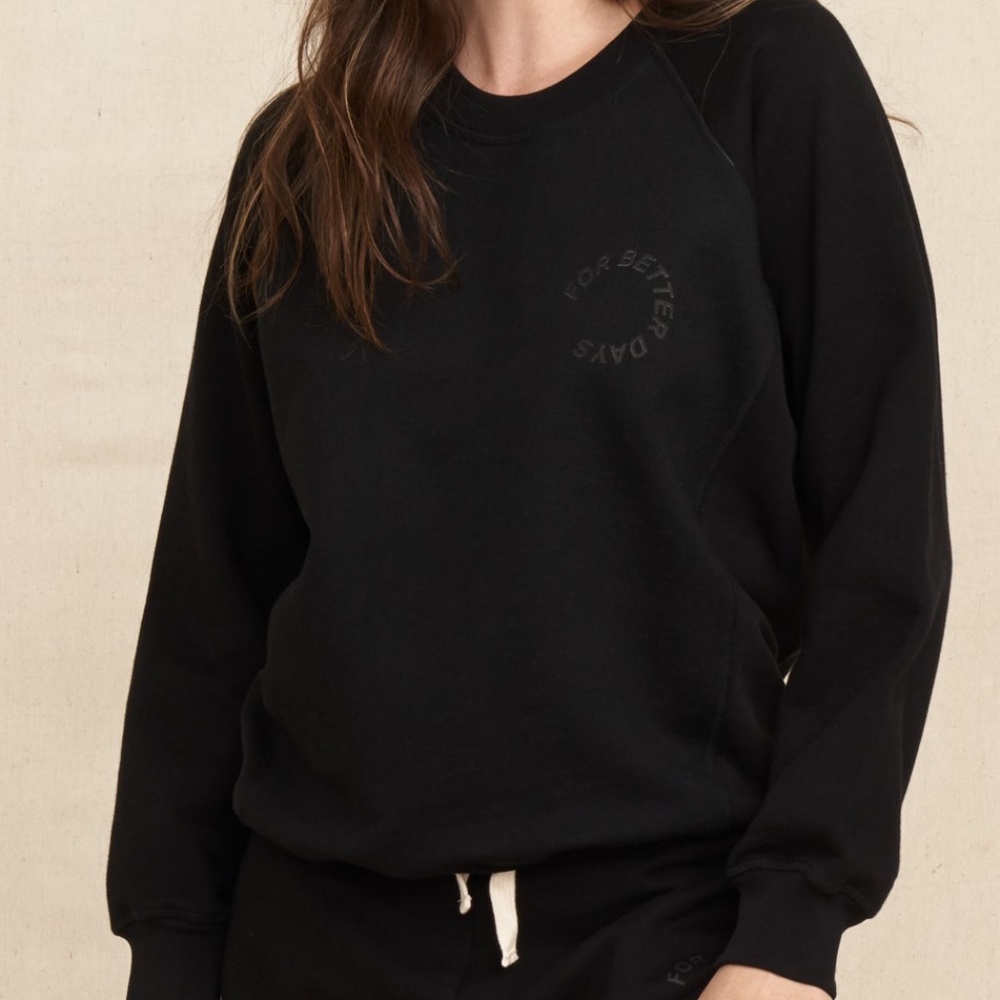NWT FOR DAYS Even Better Days Sweatshirt M Black Cotton Relaxed Fit Crewneck